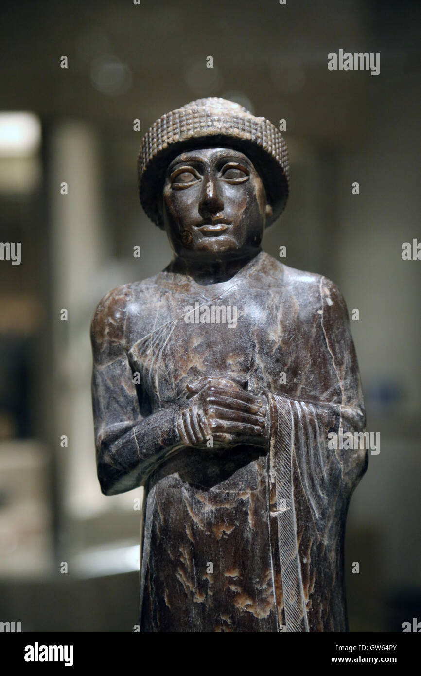 Statue of Ur-Ningirsu, son of Gudea. Chlorite. Mesopotamia, probably Tello (ancient Girsu). ca. 2100 BC. Stock Photo