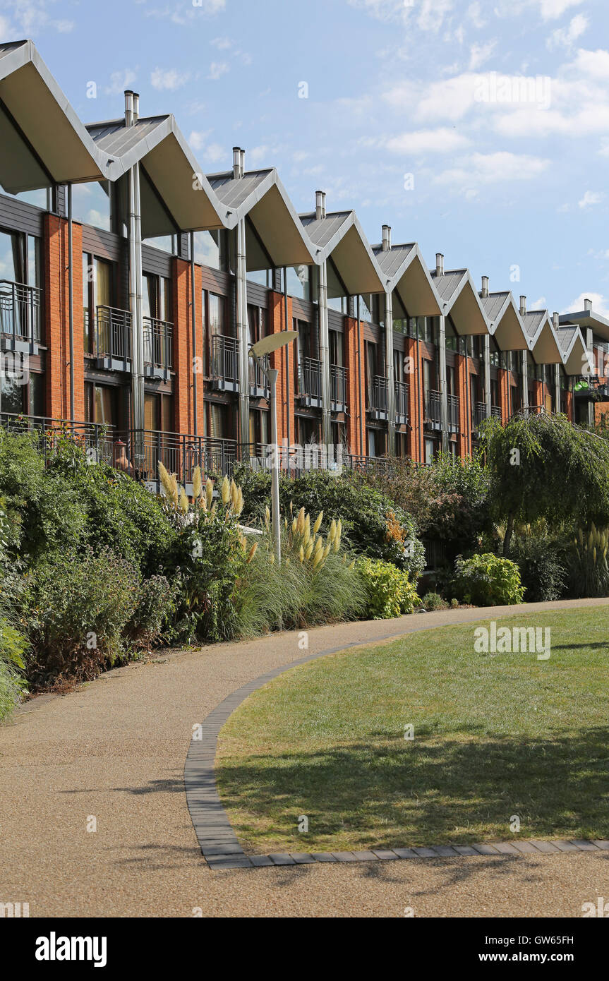 Town houses and apartments in London's Coin Street community housing scheme on the south bank of the River Thames Stock Photo