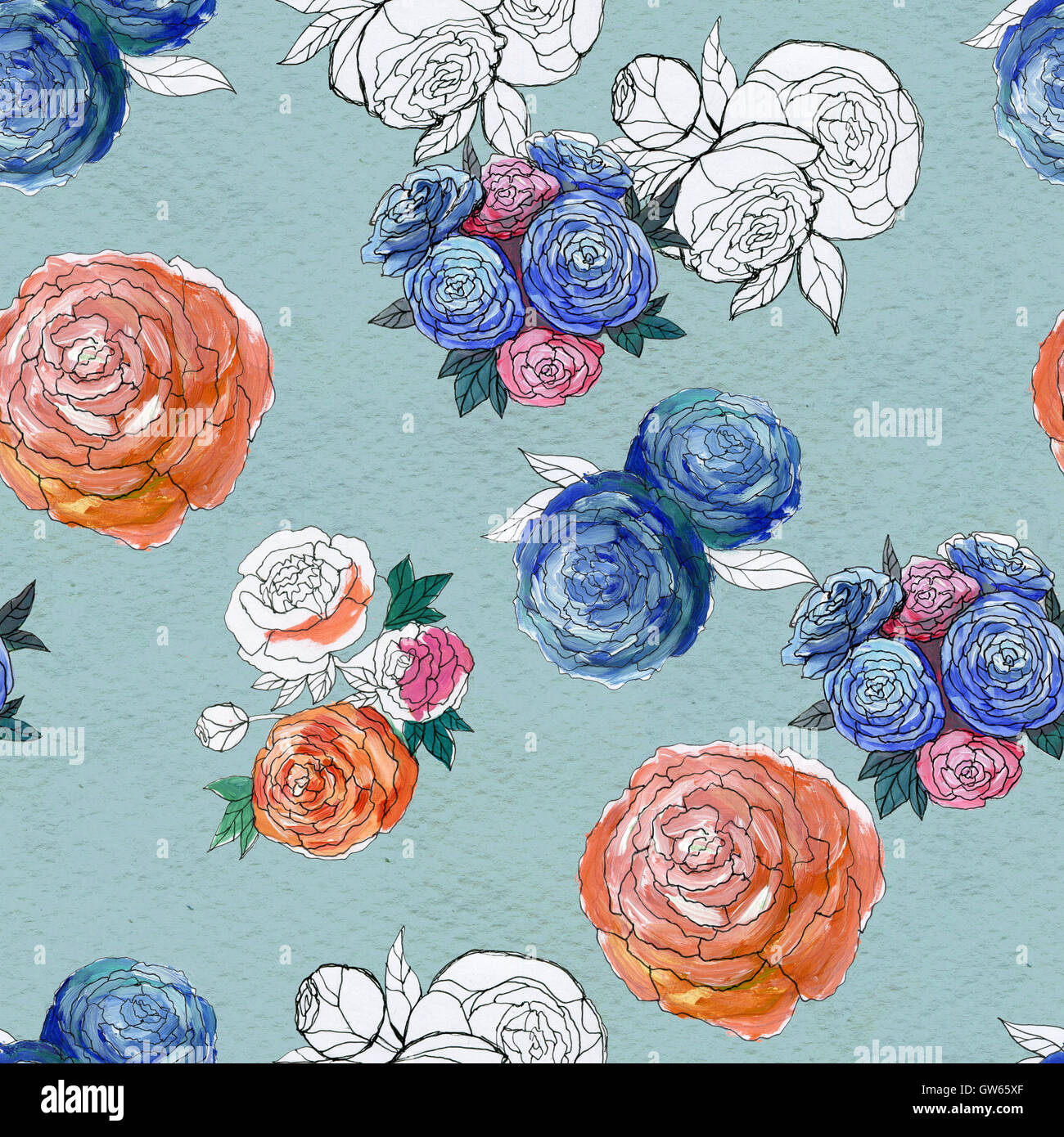 Seamless pattern with colorful flowers Stock Photo - Alamy