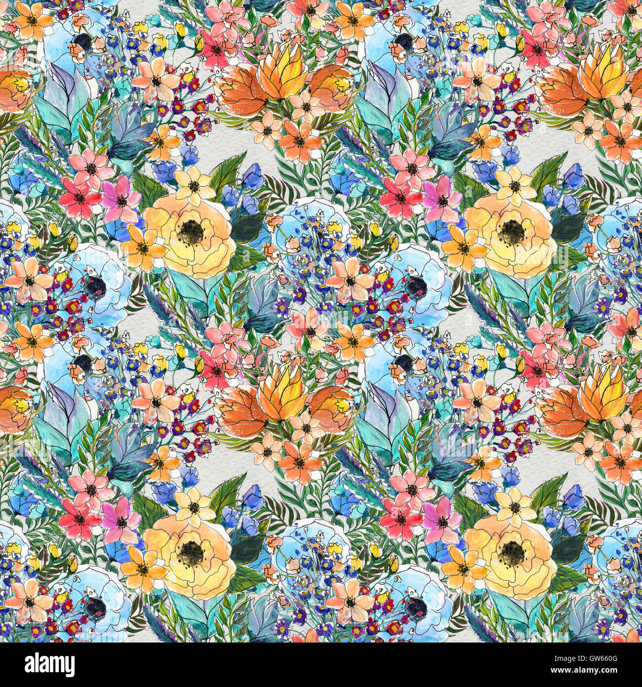 Seamless pattern with colorful flowers Stock Photo - Alamy
