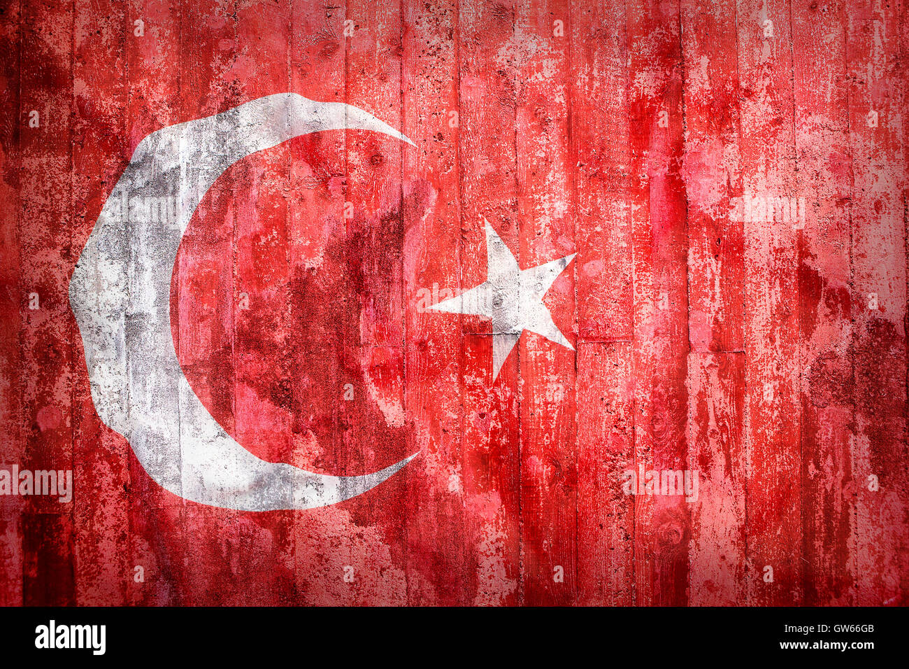 Grunge style of Turkey flag on a brick wall for background Stock Photo