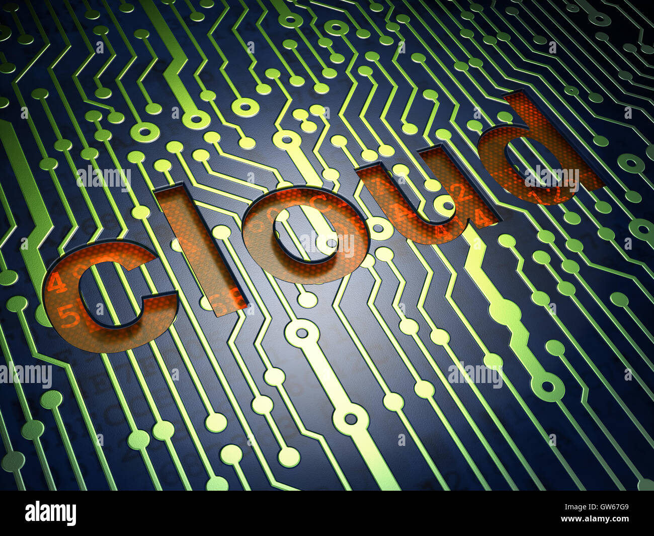 Cloud computing technology, networking concept: circuit board wi Stock Photo