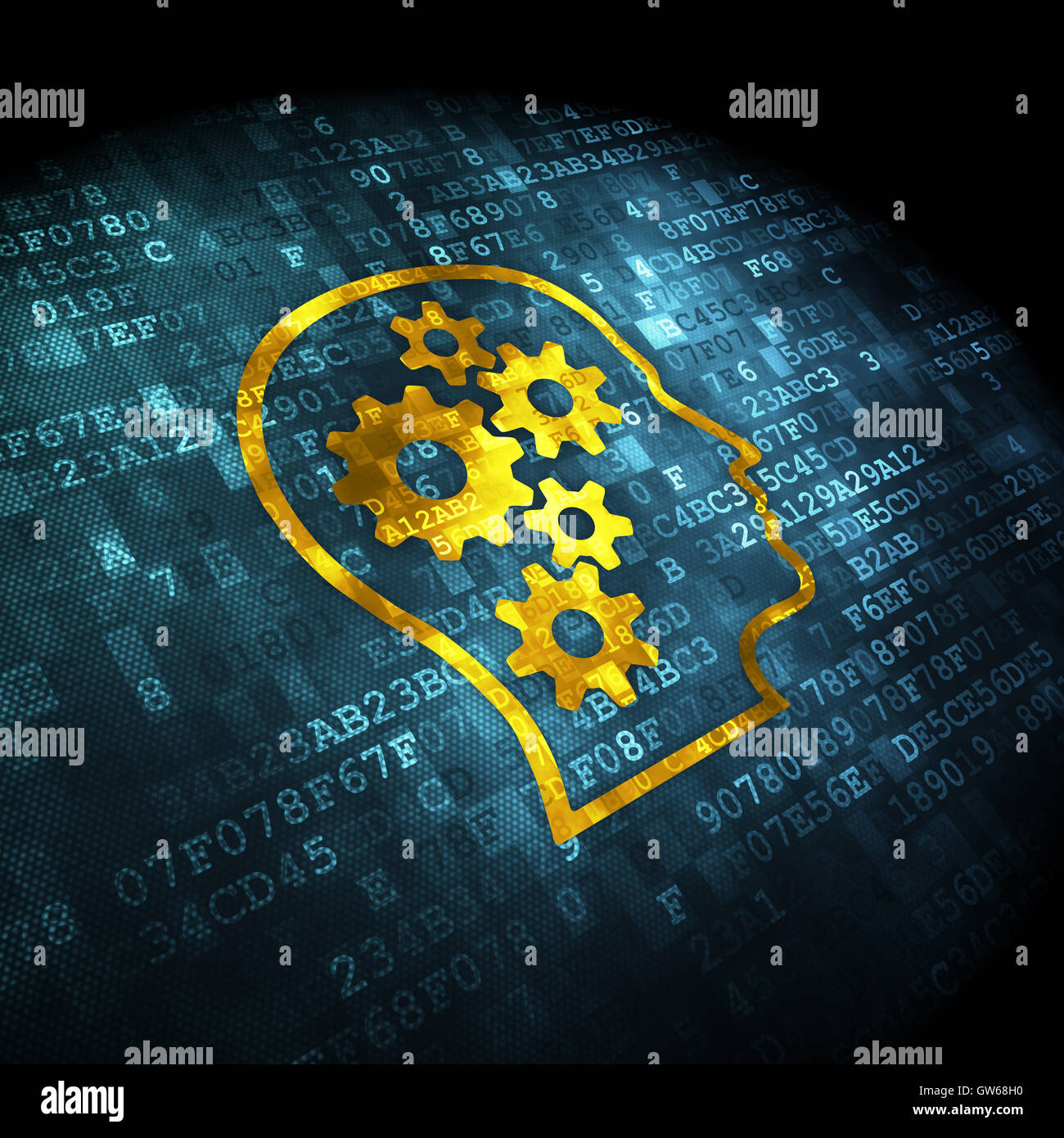 Data concept: Head With Gears on digital background Stock Photo - Alamy