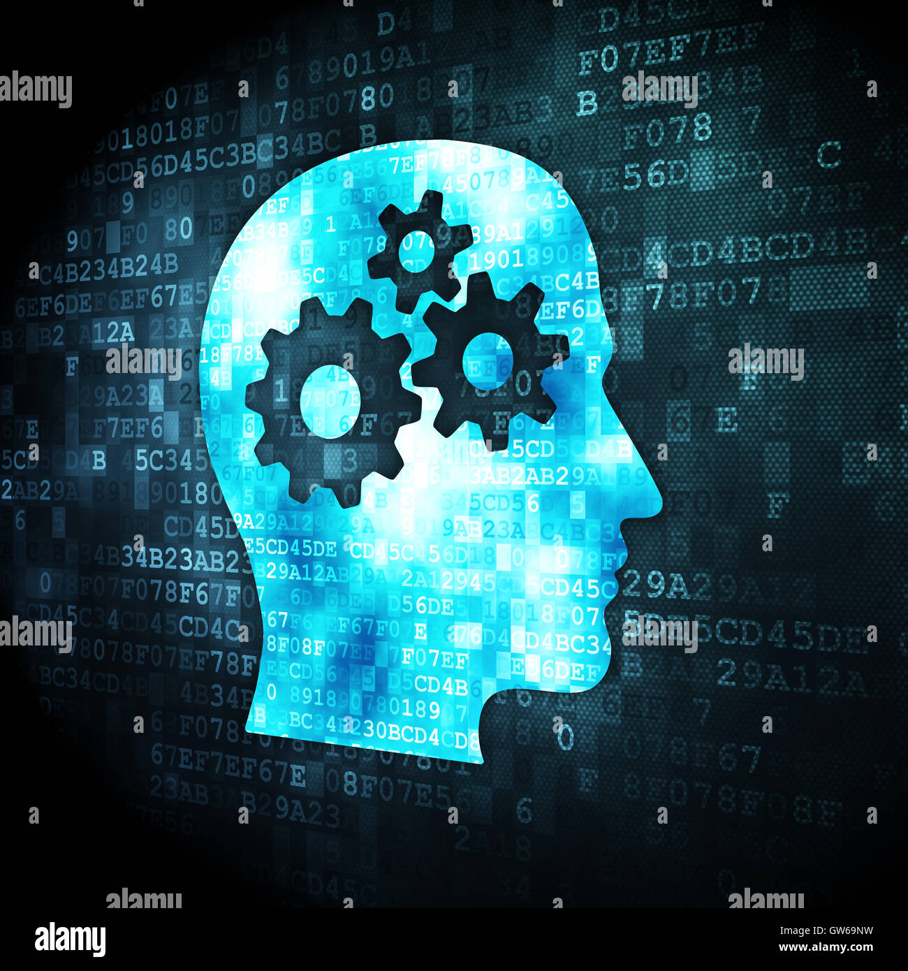 Marketing concept: Head With Gears on digital background Stock Photo ...