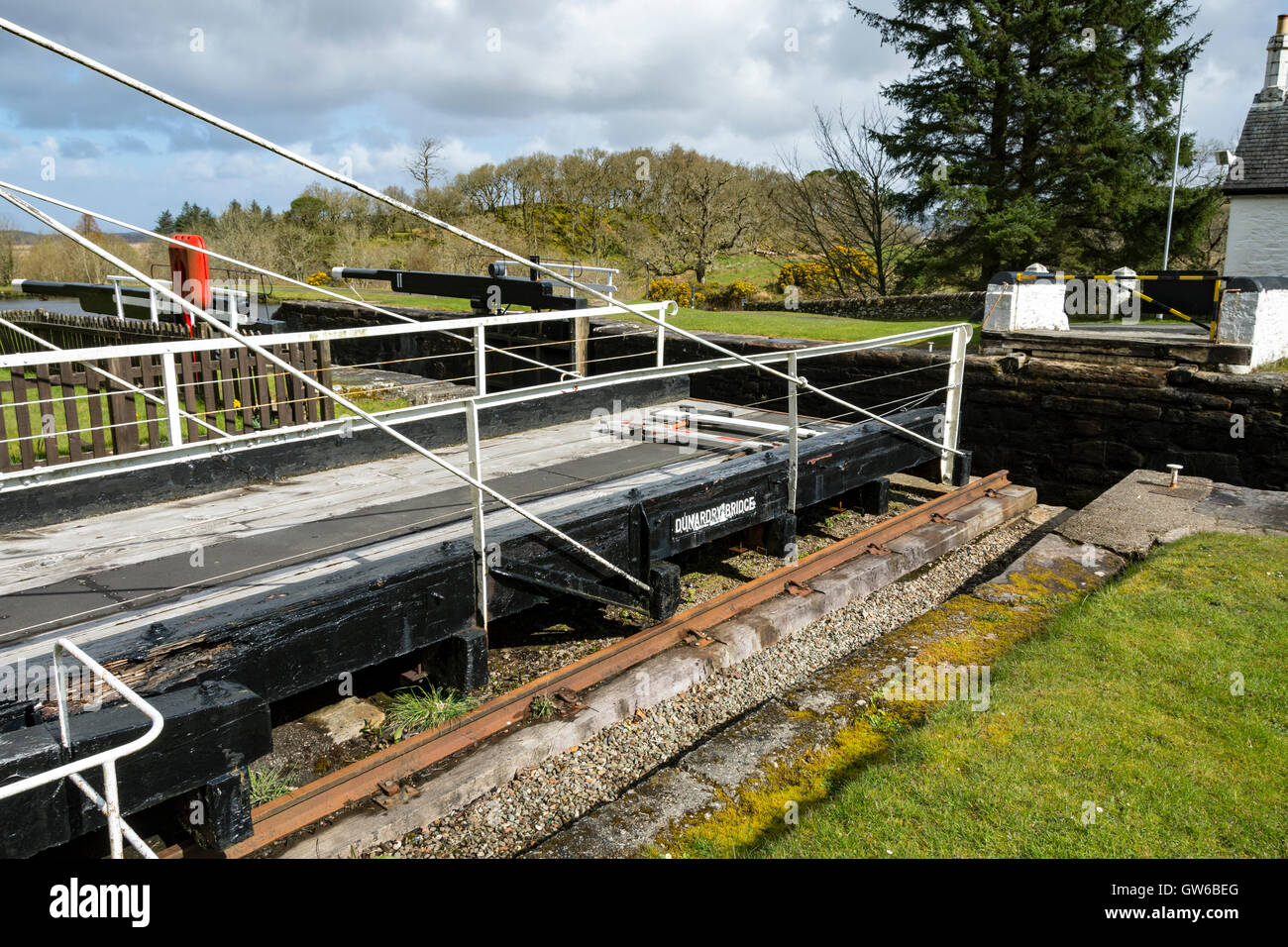 The Retractable Bridge at Dunardry, Lock 11 on the Crinan Canal, Argyll and Bute, Scotland, UK Stock Photo