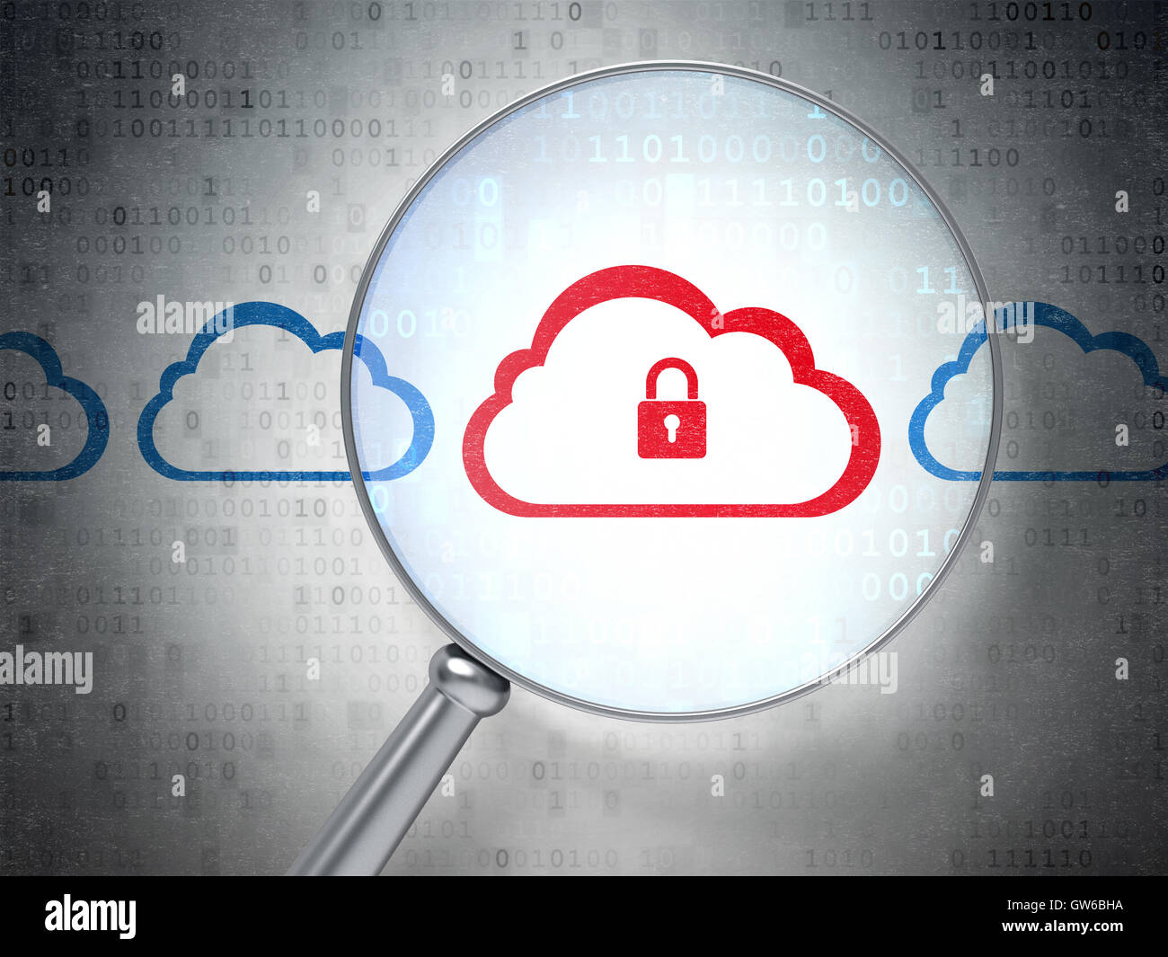 Cloud networking concept: Cloud With Padlock with optical glass Stock Photo