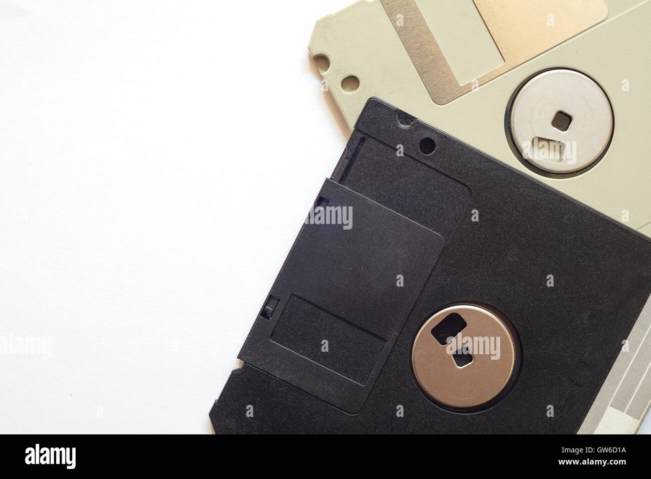 Detail of floppy discs on a white isolated background Stock Photo