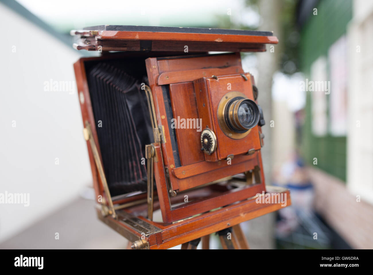 Vintage wooden bellows camera Stock Photo Alamy