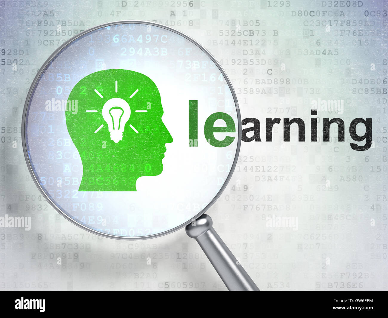 Education concept: Head With Light Bulb and Learning with optica Stock ...
