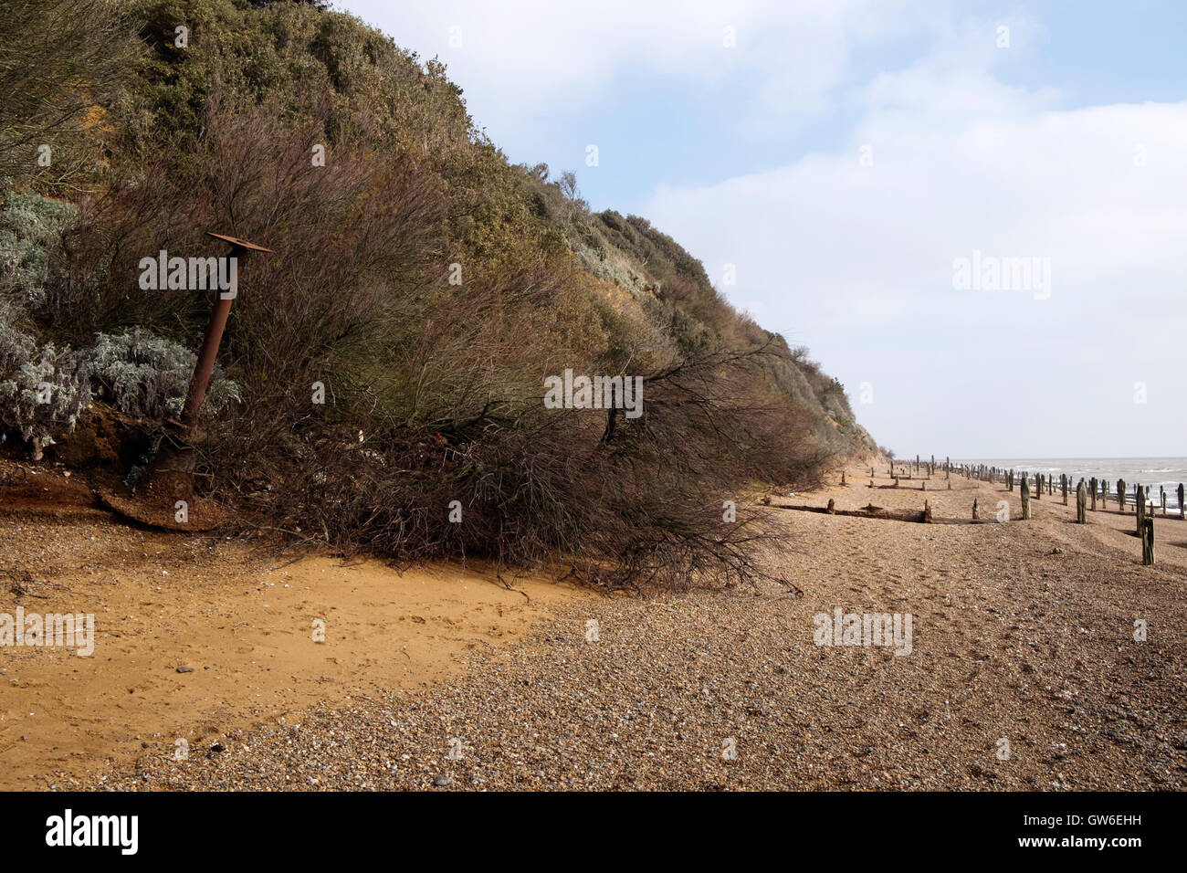Effects of coastal erosion Bawdsey ferry Suffolk UK Stock Photo