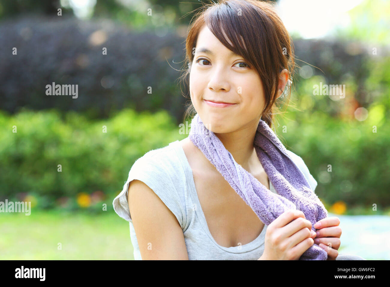 Asian woman doing exercise Stock Photo - Alamy