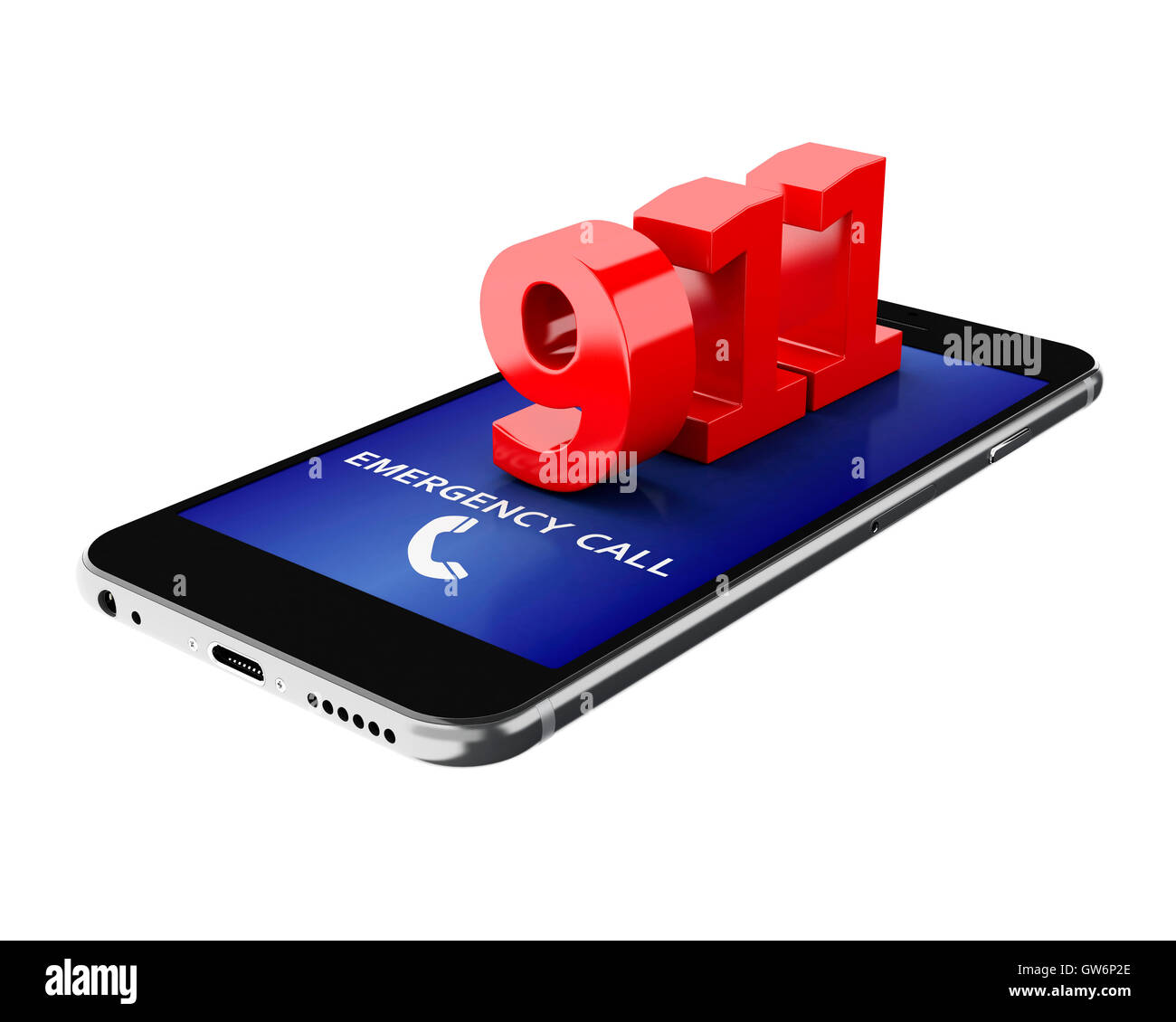 3d illustration. Smartphone with emergency call. Mobile security services  concept. Isolated white background Stock Photo - Alamy