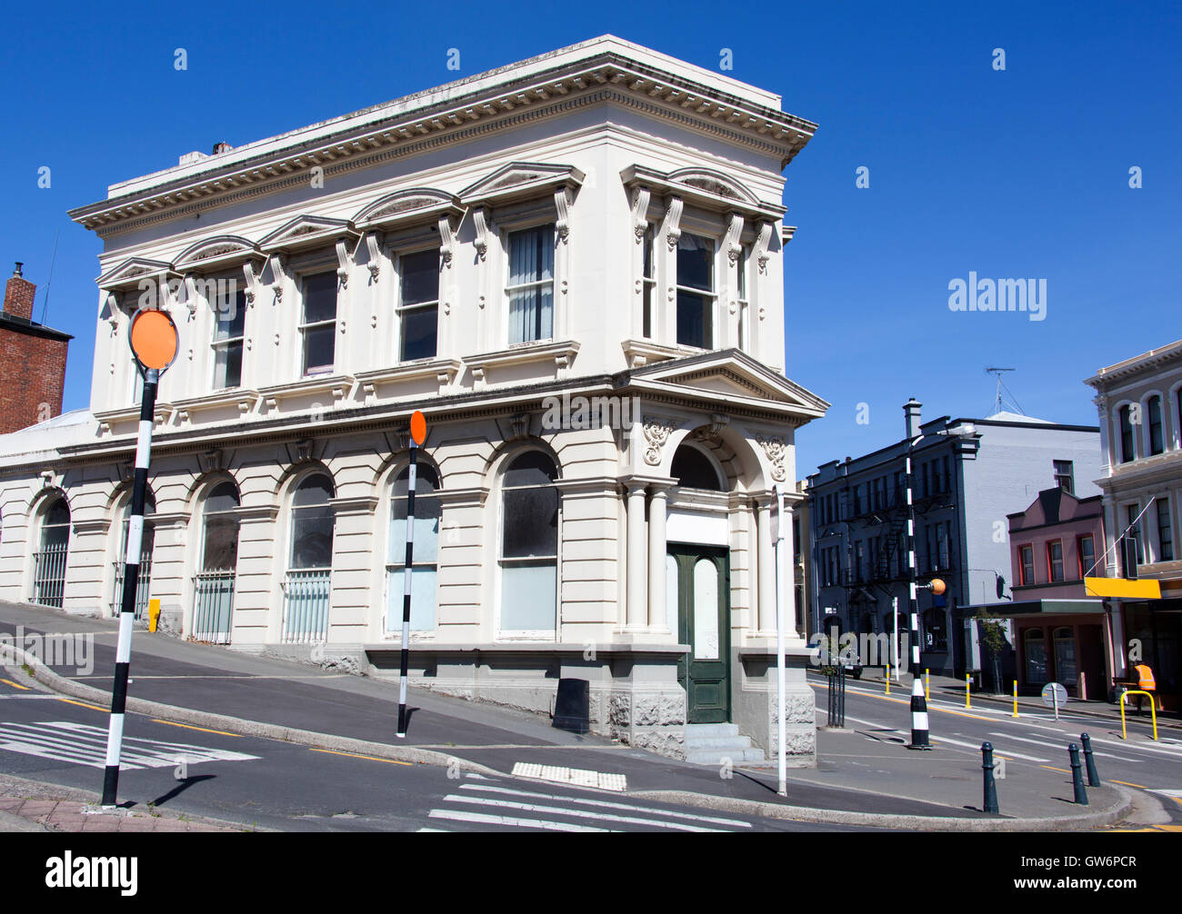 The downtown of Port Chalmers, the suburb of Dunedin city (New Zealand). Stock Photo