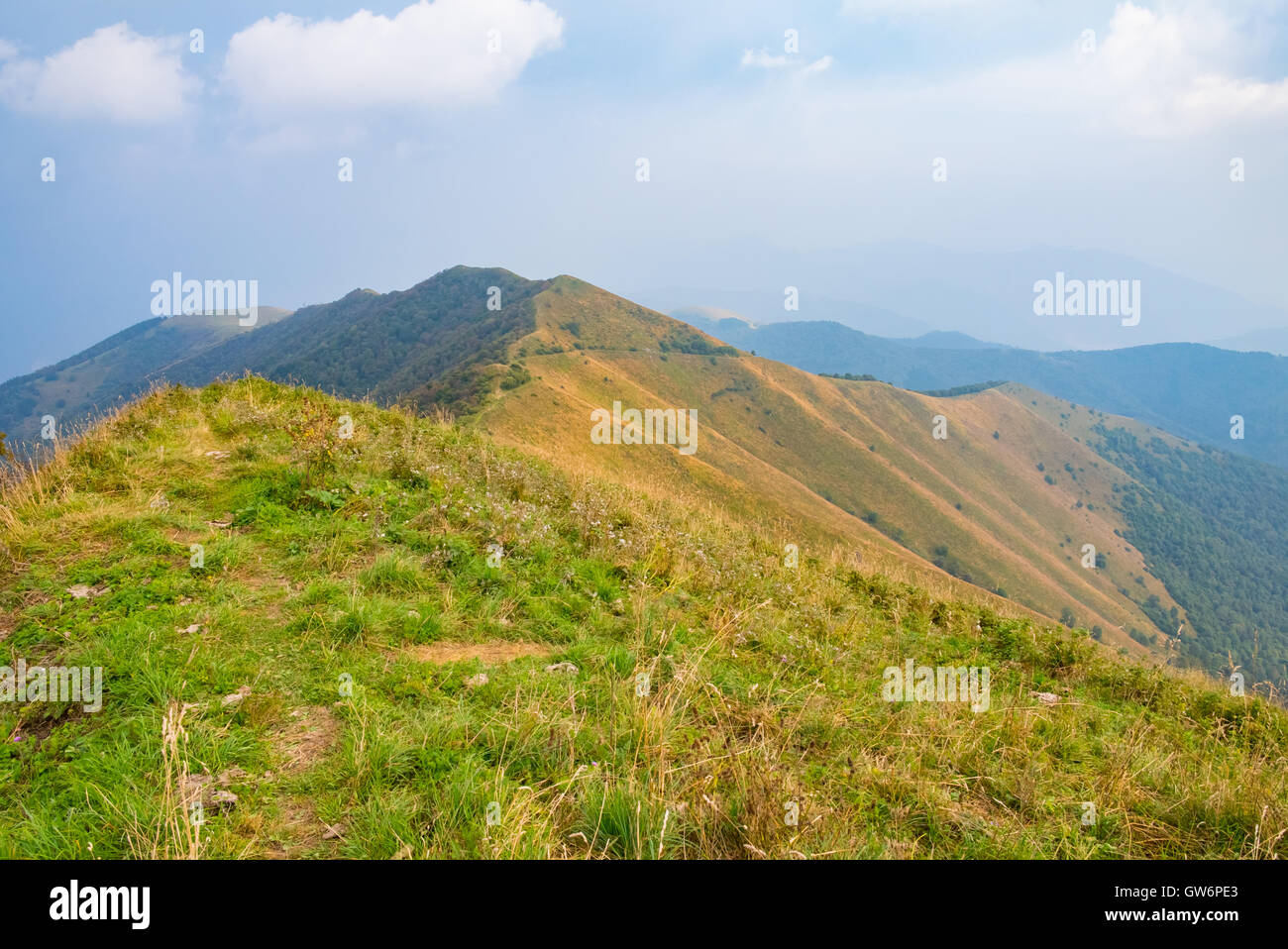 Landscape from the top of a mountain with lake in the background Stock Photo