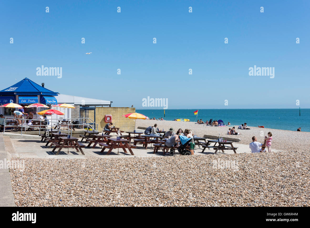 Beach cafe, Southsea East Beach, Southsea, Portsmouth, Hampshire, England, United Kingdom Stock Photo