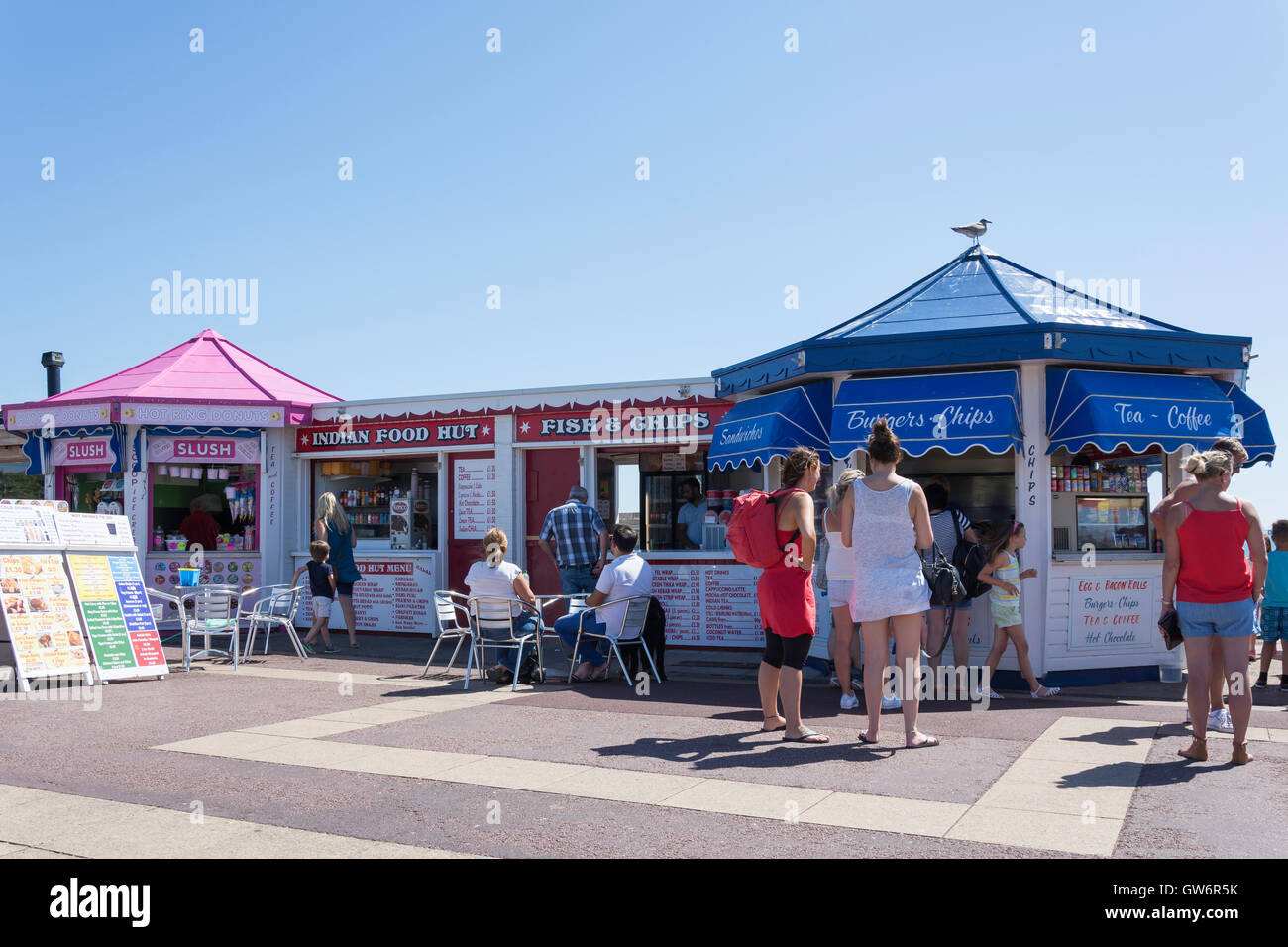 Fast food kiosk on Esplanade, Southsea East Beach, Southsea, Portsmouth, Hampshire, England, United Kingdom Stock Photo