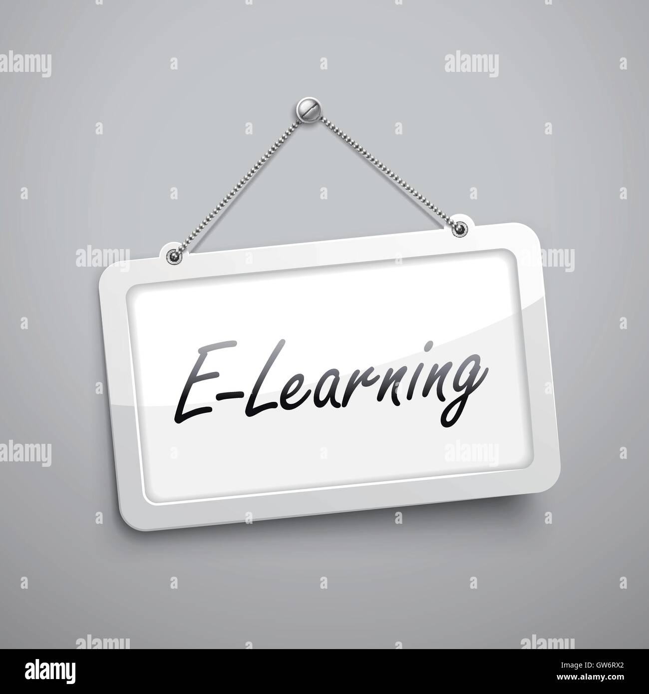 e-learning hanging sign, 3D illustration isolated on grey wall Stock ...