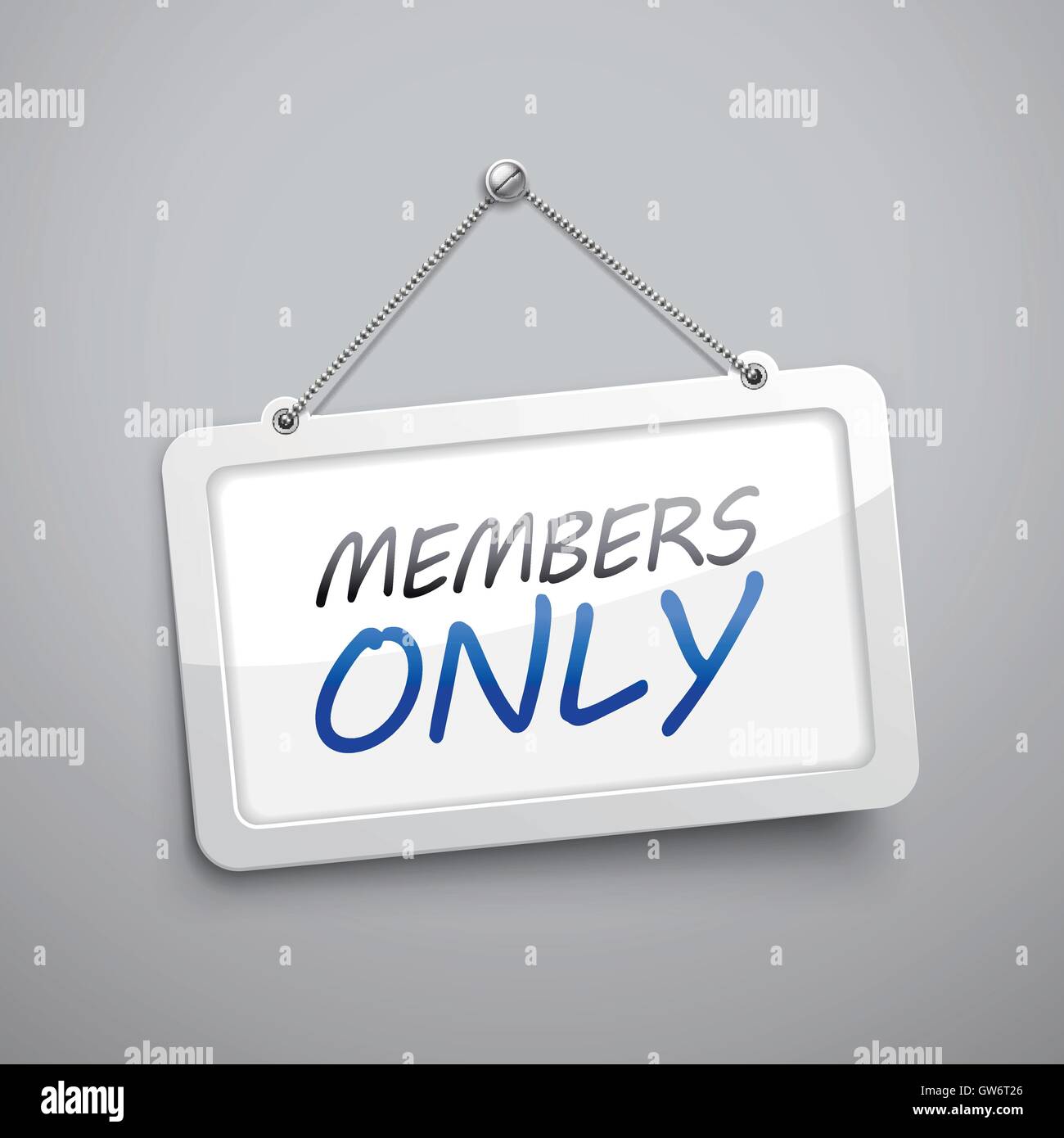 members only hanging sign, 3D illustration isolated on grey wall Stock