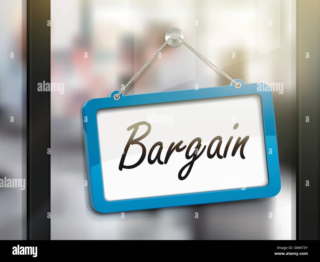bargain hanging sign, 3D illustration isolated on office glass door ...