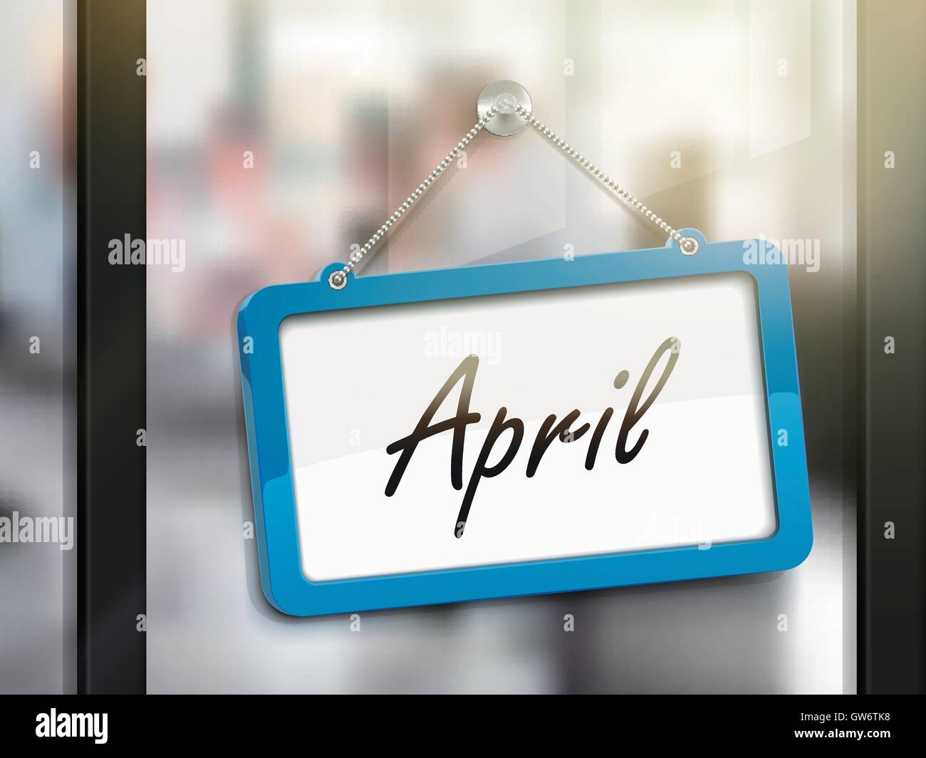 April hanging sign, 3D illustration isolated on office glass door Stock Vector