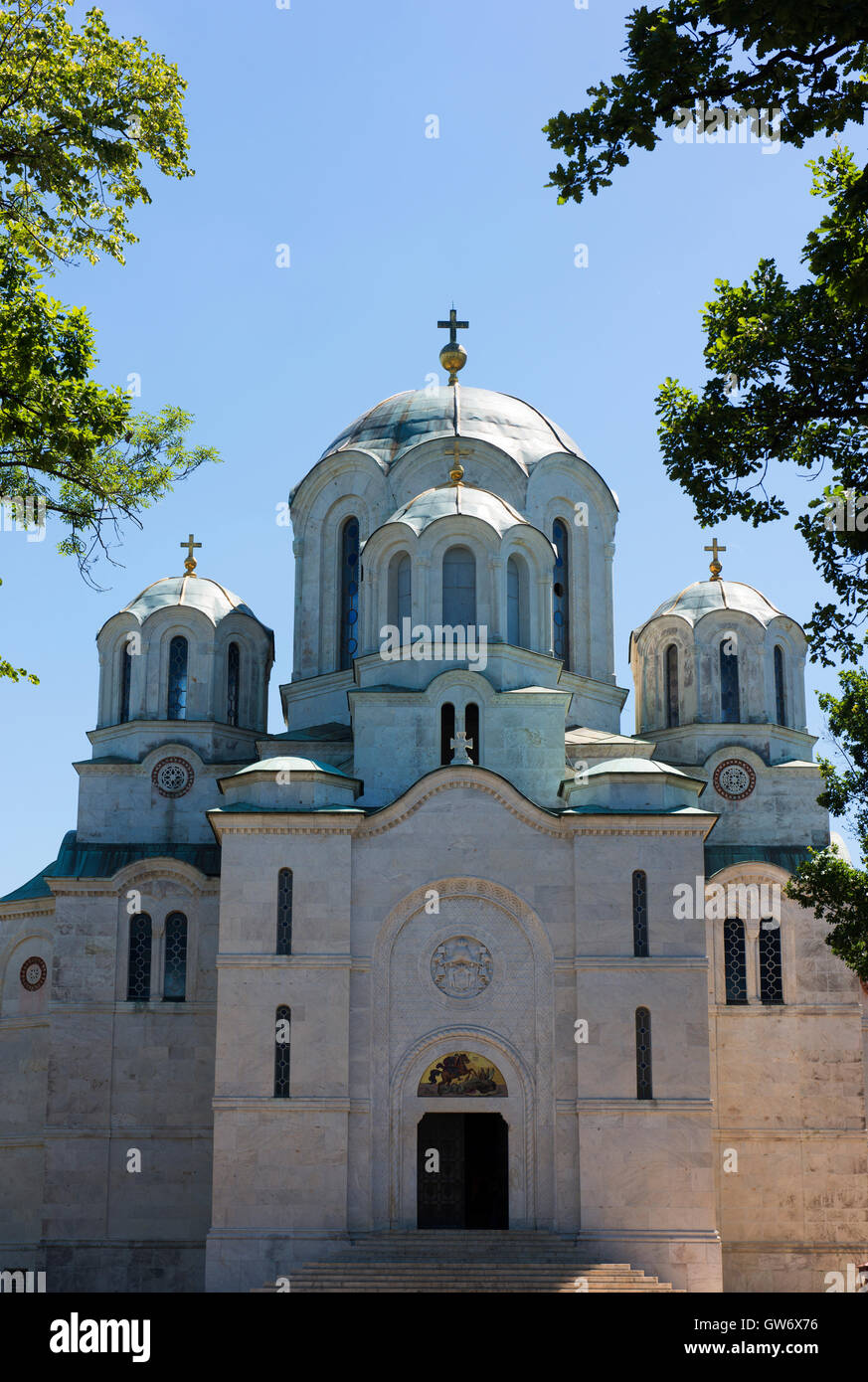 Exterior of St George's Church, also known as Oplenac, the mausoleum of the royal house of Karadordevic. Stock Photo