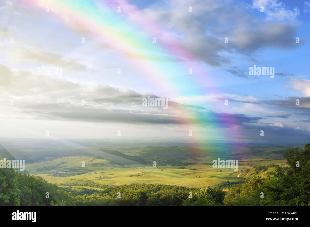 vivid rainbow landscape Stock Photo