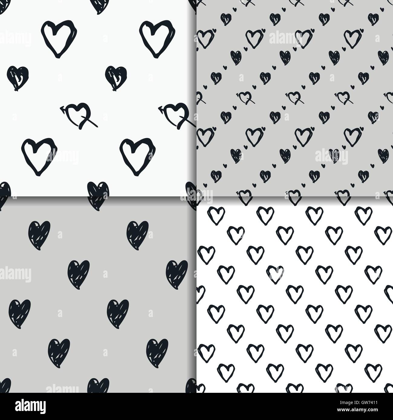 Doodle seamless pattern set with hearts Stock Vector Image & Art - Alamy
