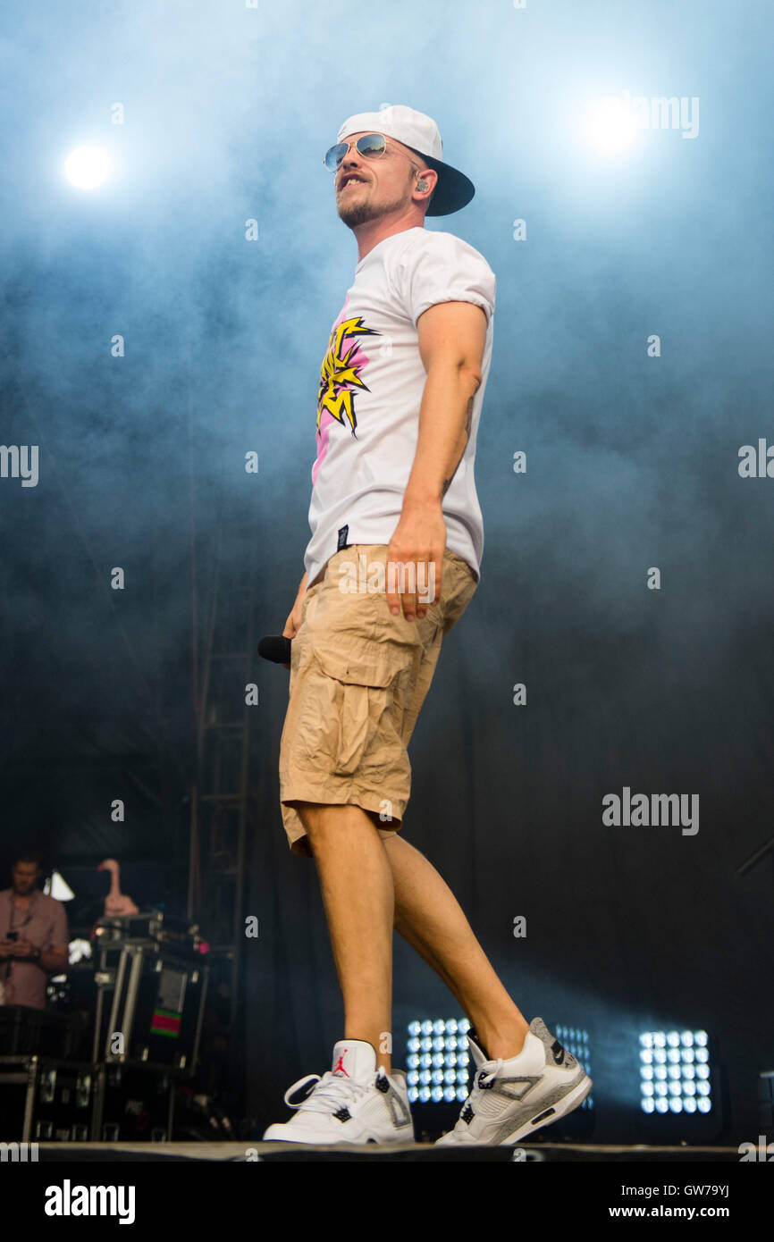 Berlin, Germany. 11th Sep, 2016. Rapper Jan Phillip Eissfeldt aka Jan Delay performs on stage at ...