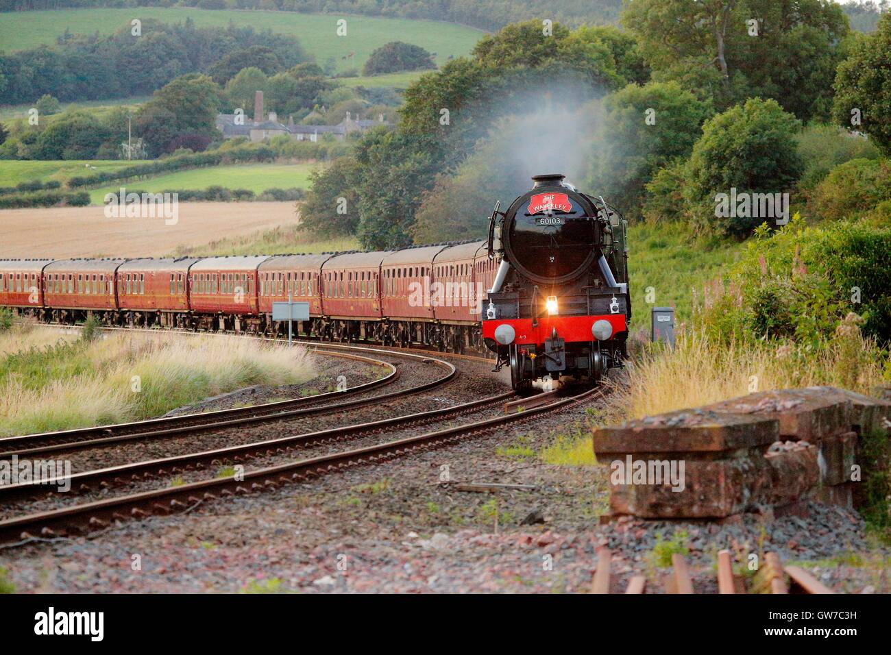 Fourstones, Hexham, Newcastle & Carlisle Railway, Northumberland, UK. 11th September 2016. Flying Scotsman steam train LNER A3 Class 4-6-2 York on the last run of 'The Waverley' rail tour for this year. Credit:  Andrew Findlay/Alamy Live News Stock Photo