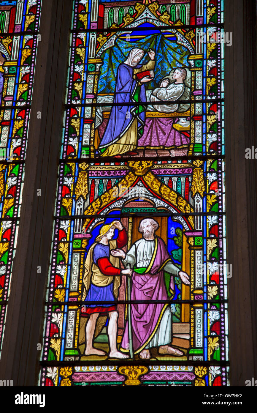 Cathedral Stained Glass Window, Ely, Cambridgeshire, England, UK Stock