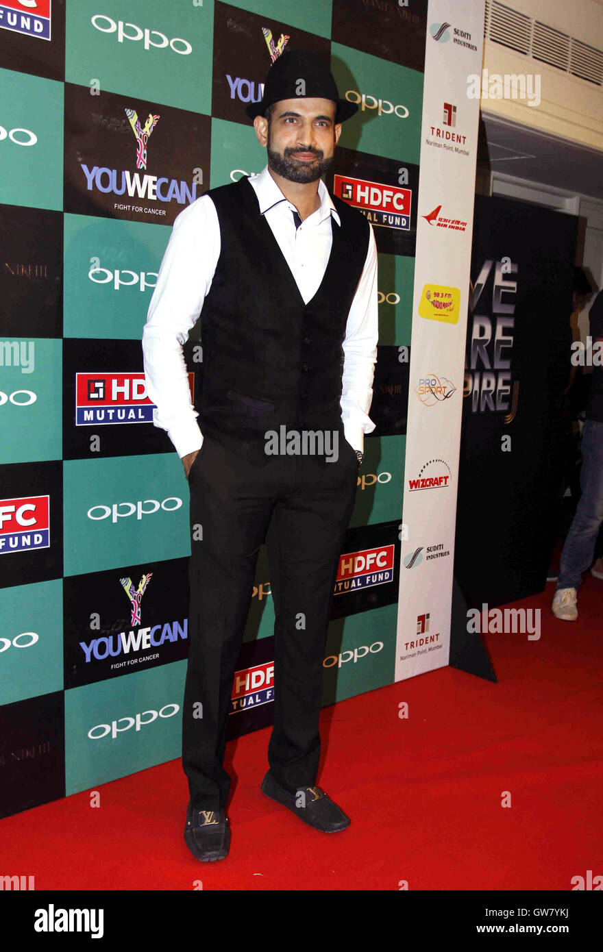 Indian cricket player Irfan Pathan launch Indian cricket player Yuvraj Singh clothing brand YWC designed Shantanu Nikhil Mumbai Stock Photo