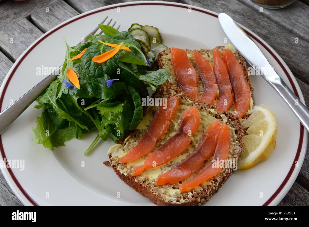 Smoked salmon sandwich Ballymaloe Cookery School Ireland Stock Photo