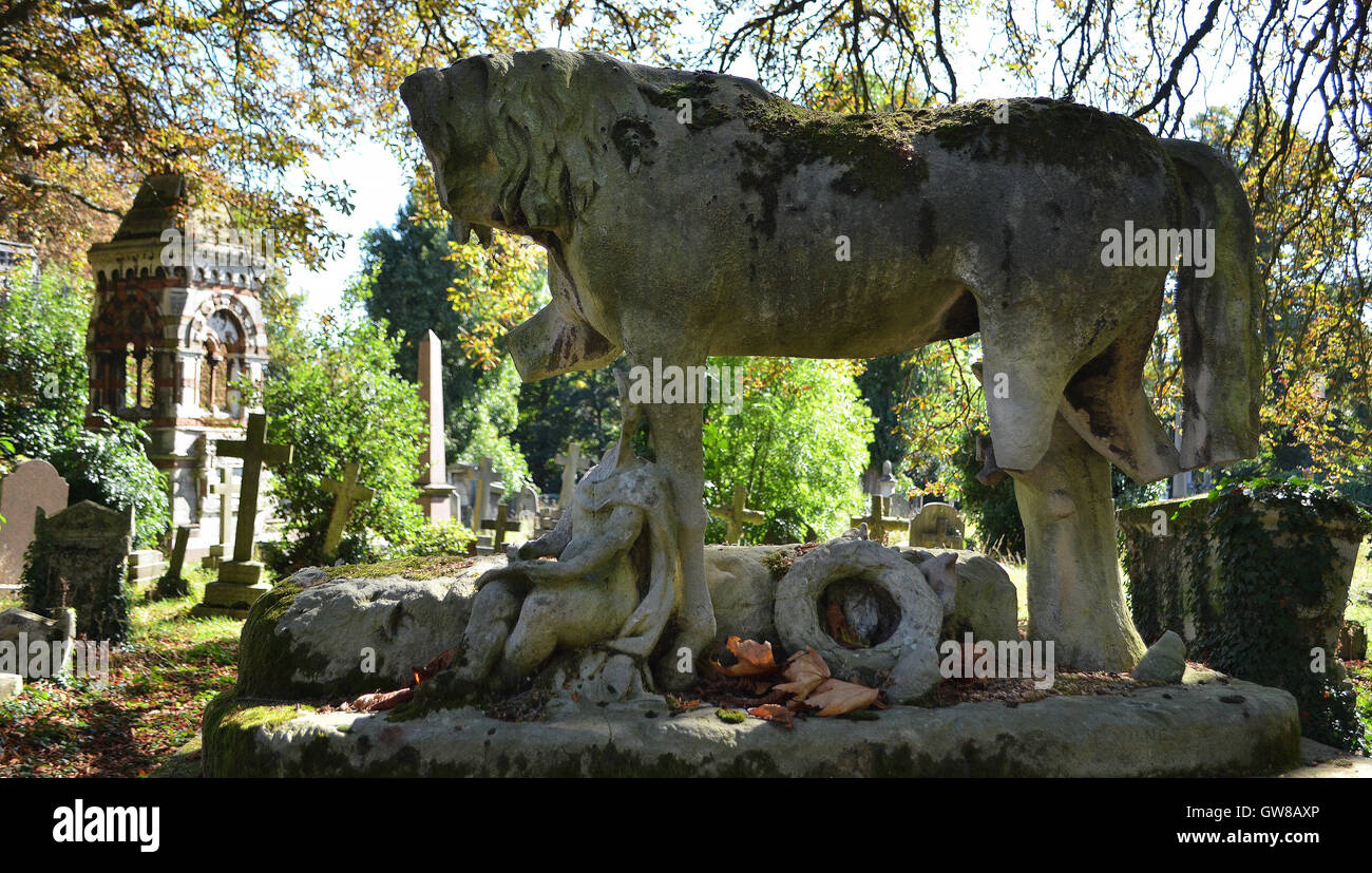 Eroded Horse Statue with Child, Kensal Green Cemetery, London Stock Photo