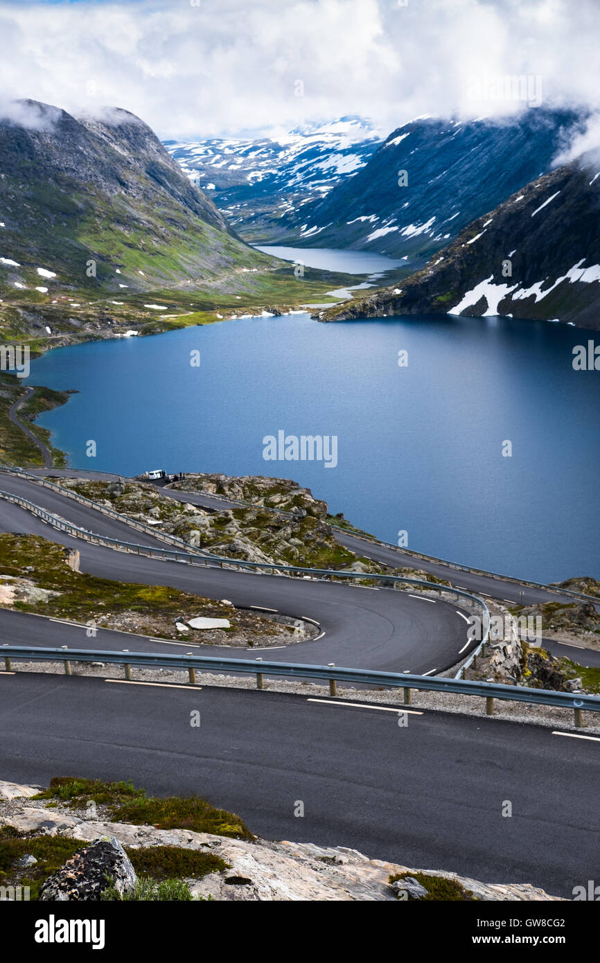 Djupvatnet lake seen from a mountain road to Dalsnibba mountain, Geiranger fjord , norway Stock Photo