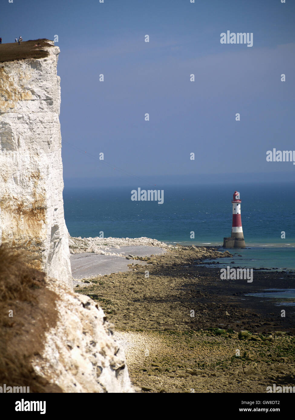 Beachy Head lighthouse from Beachy Head Way, Eastbourne, East Sussex overlooking English Channel Stock Photo
