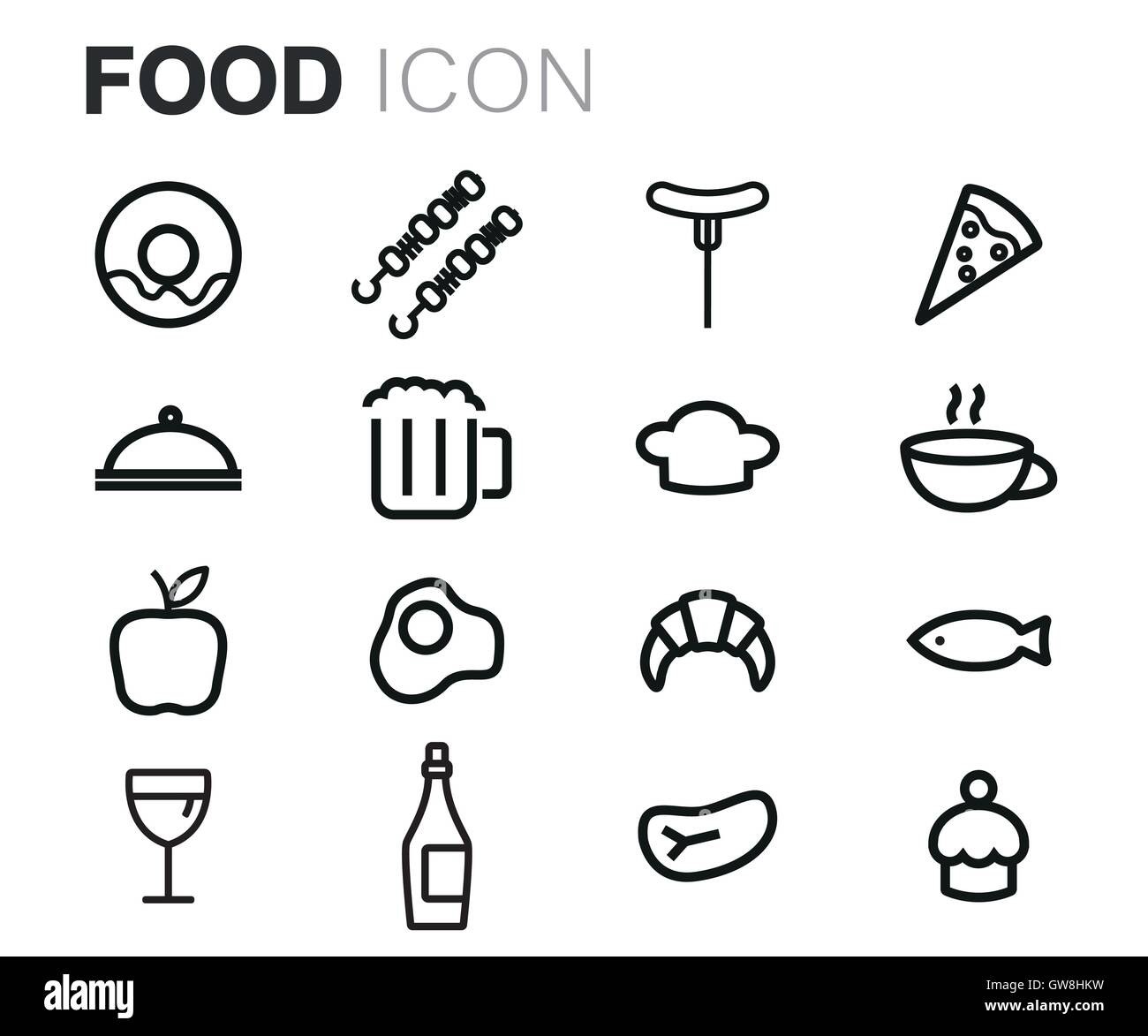 Vector black line food icons set Stock Vector Image & Art - Alamy