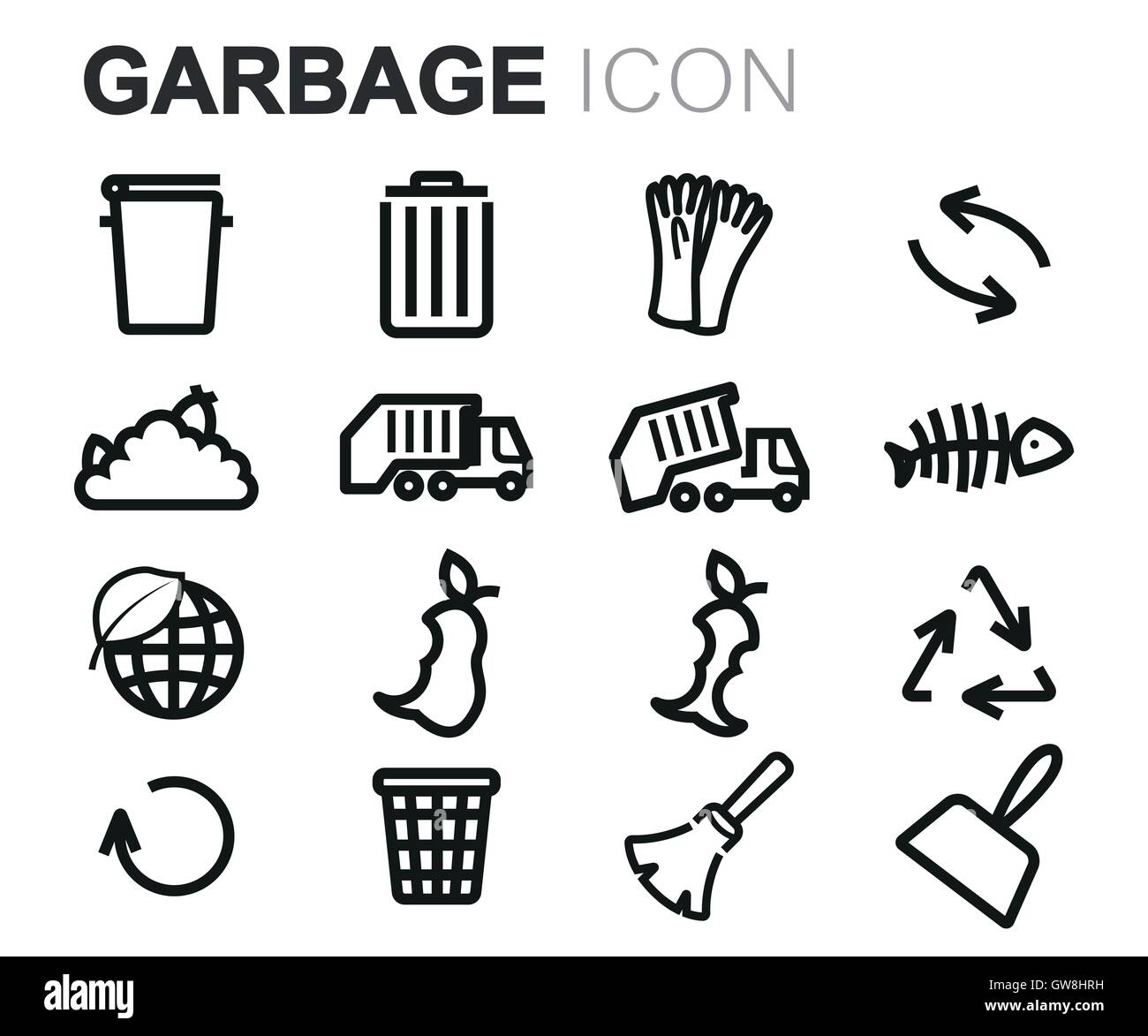 Vector black line garbage icons set on white background Stock Vector ...