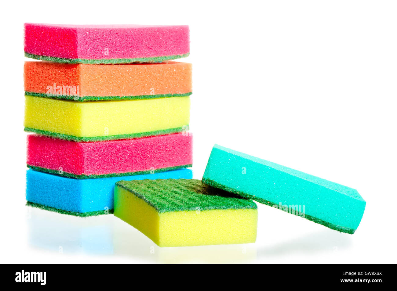stack of sponges for washing dishes, and two nearby Stock Photo