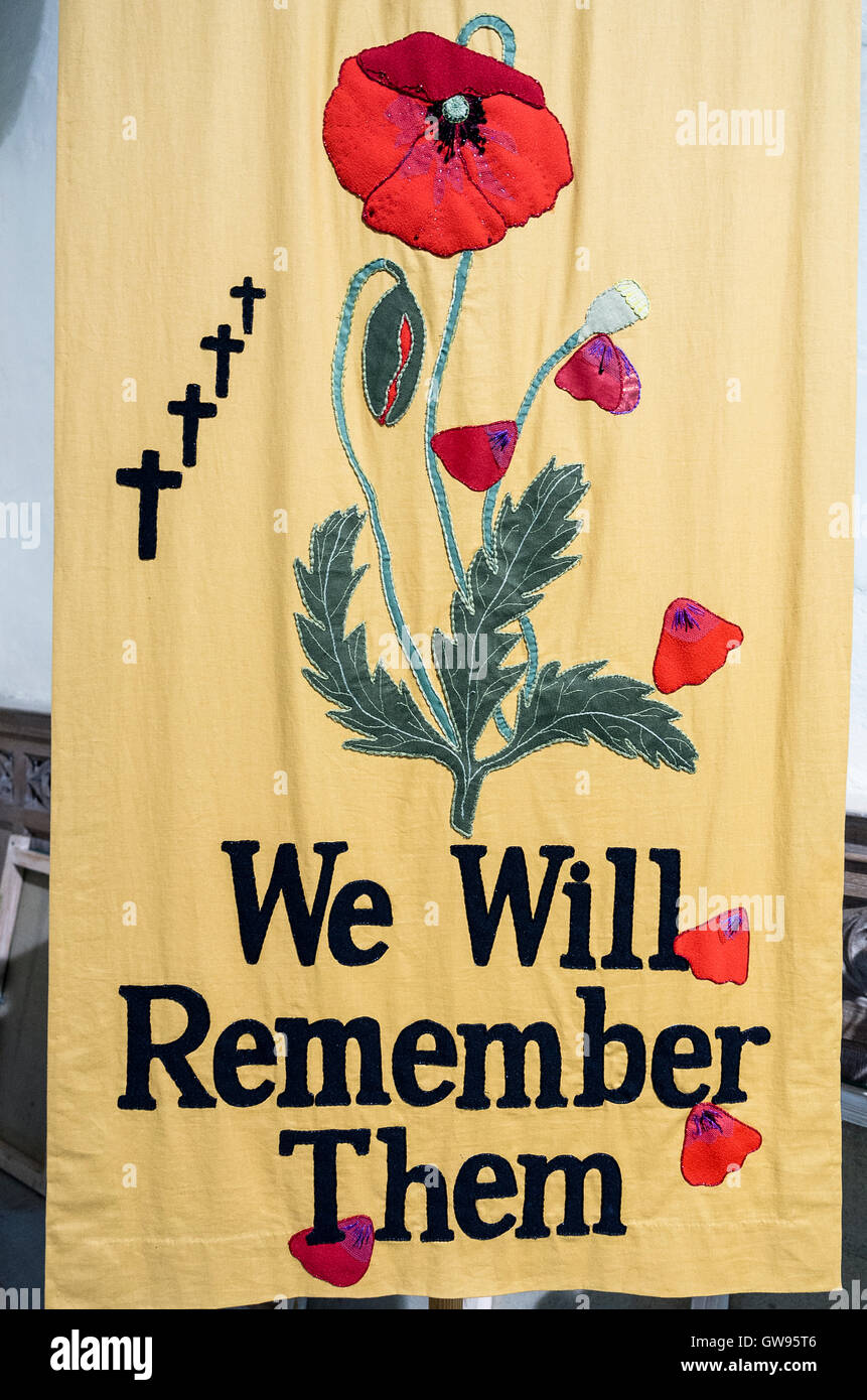 We Will Remember Them banner in a Welsh church UK Stock Photo