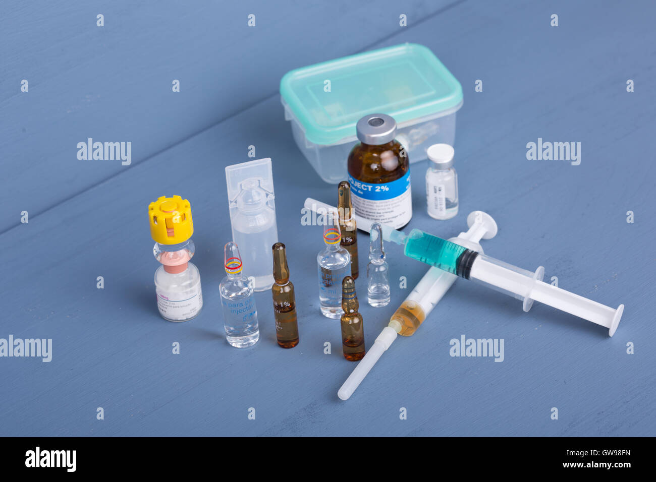 syringes with ampules of drugs Stock Photo Alamy