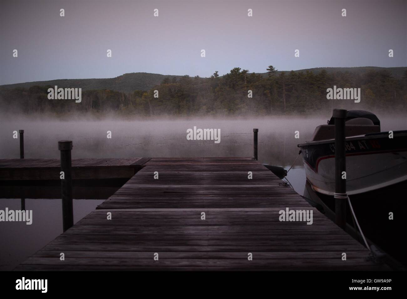 A misty morning on Twin Lakes in Salisbury, Connecticut with