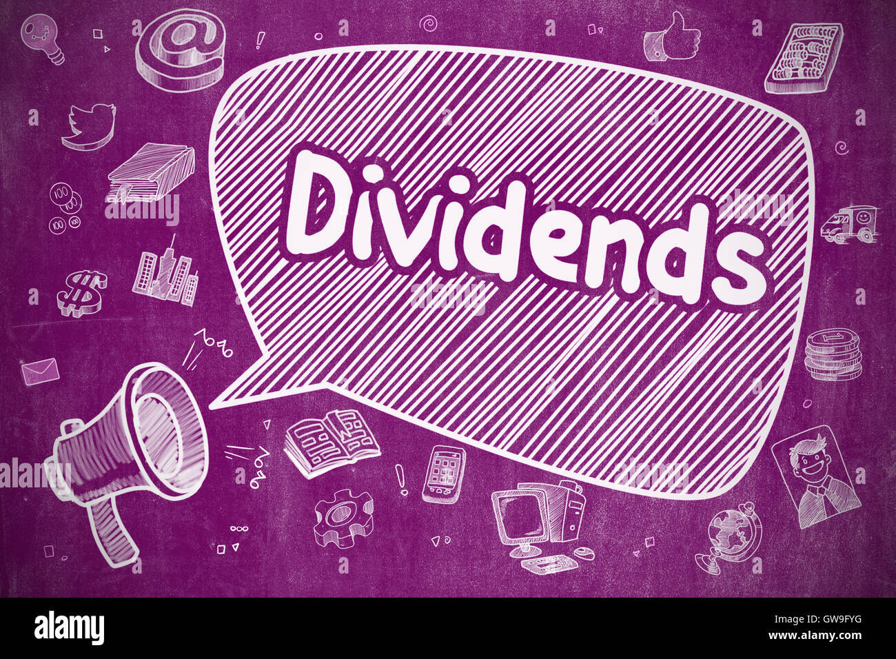 Dividends - Cartoon Illustration on Purple Chalkboard. Stock Photo