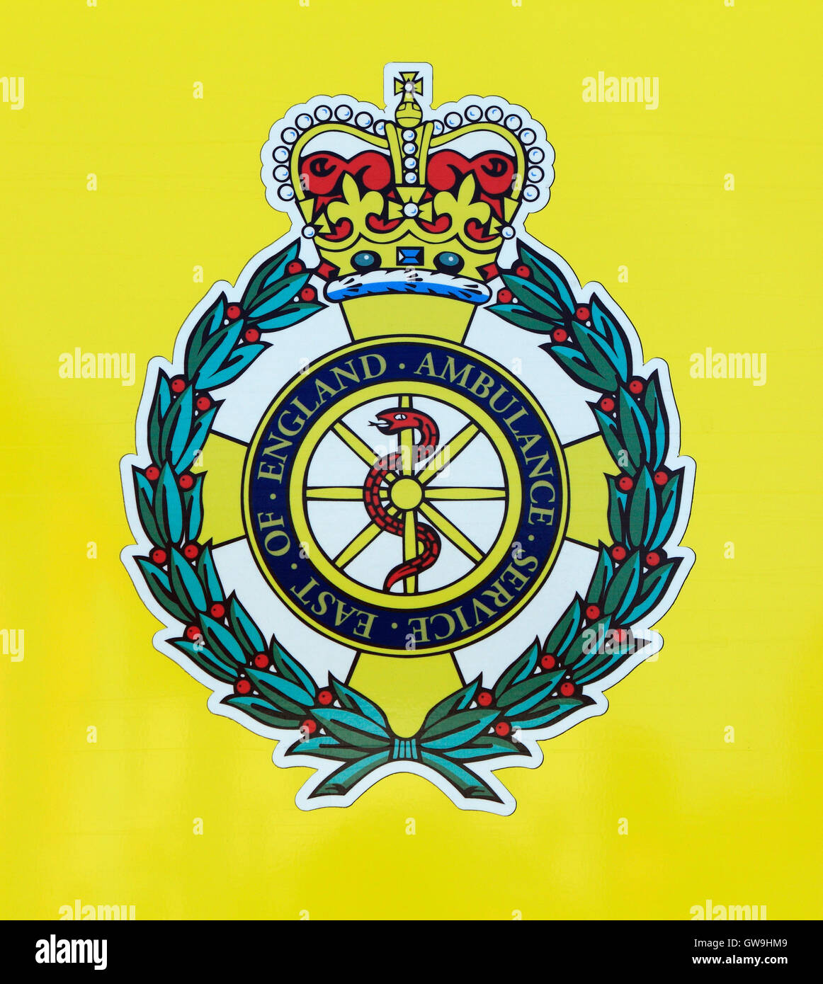 East of England Ambulance Service logo badge ambulances logos insignia Norfolk England UK Stock Photo
