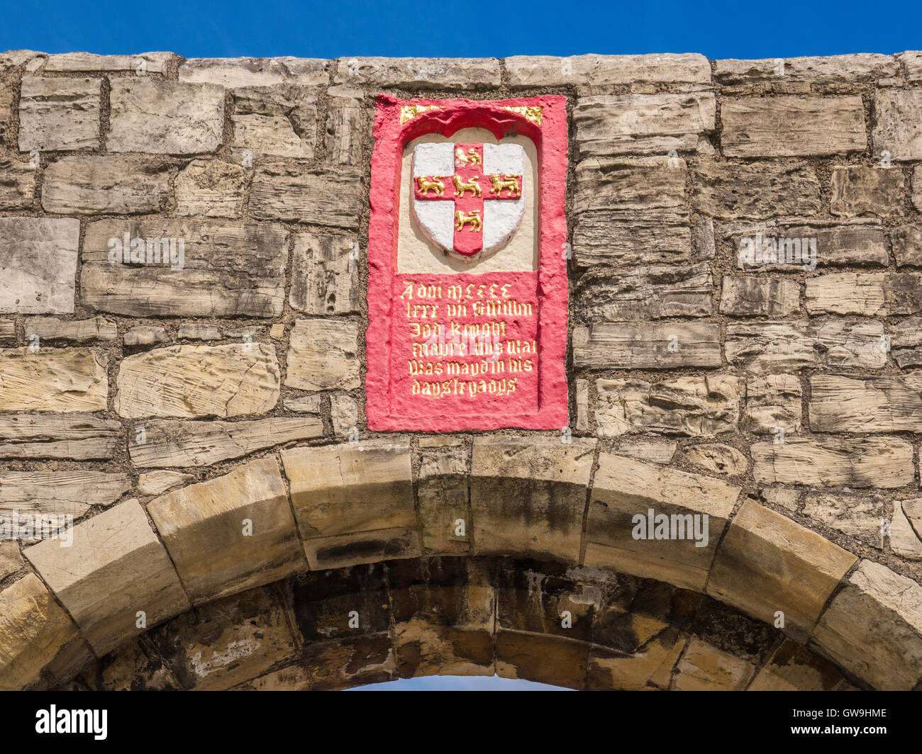 Inscription on Fishergate Bar, one of the six gateways in the ancient walls of York, England. Stock Photo