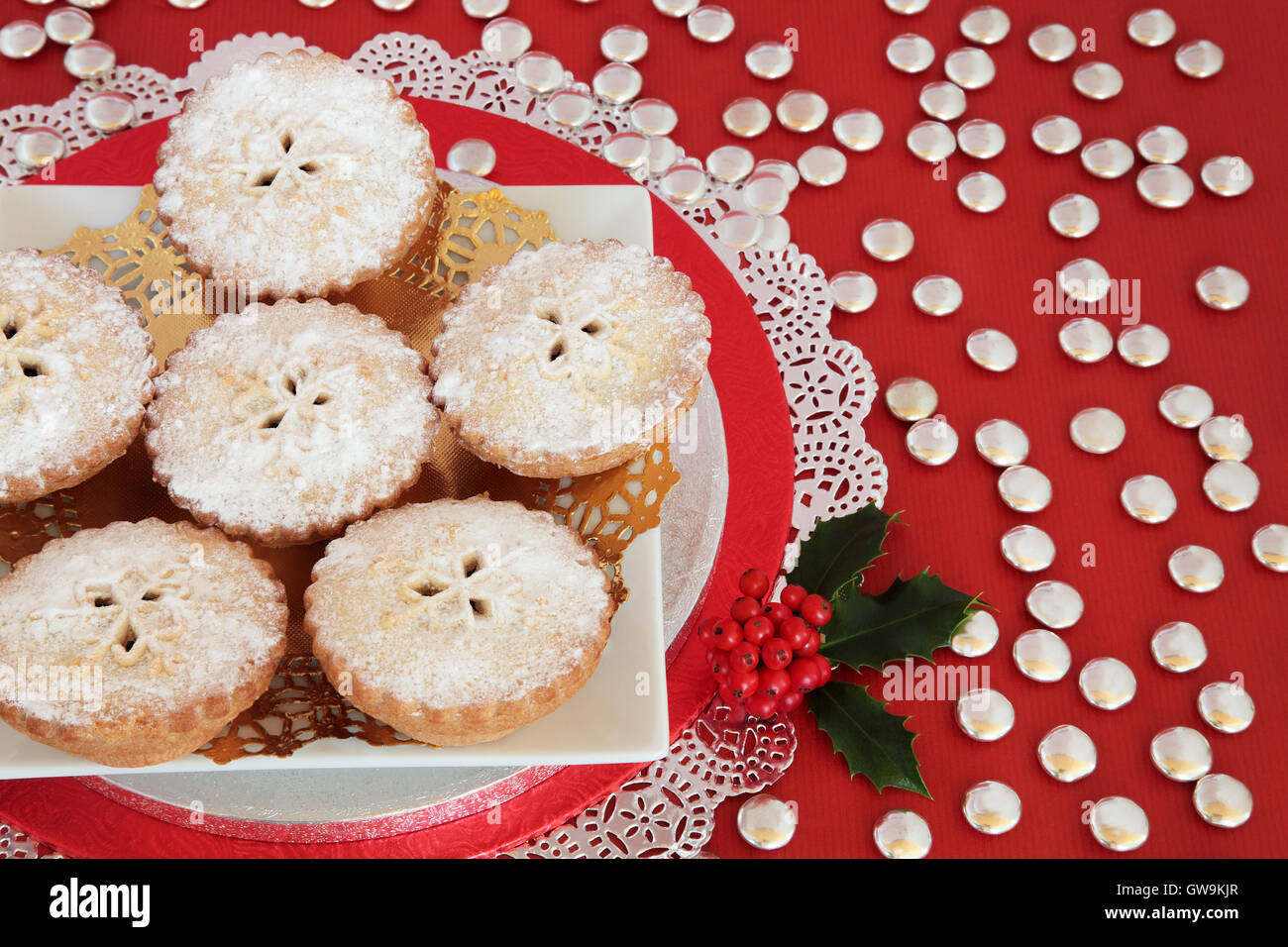 Mince pie christmas cakes with holly and chocolate silver button ...