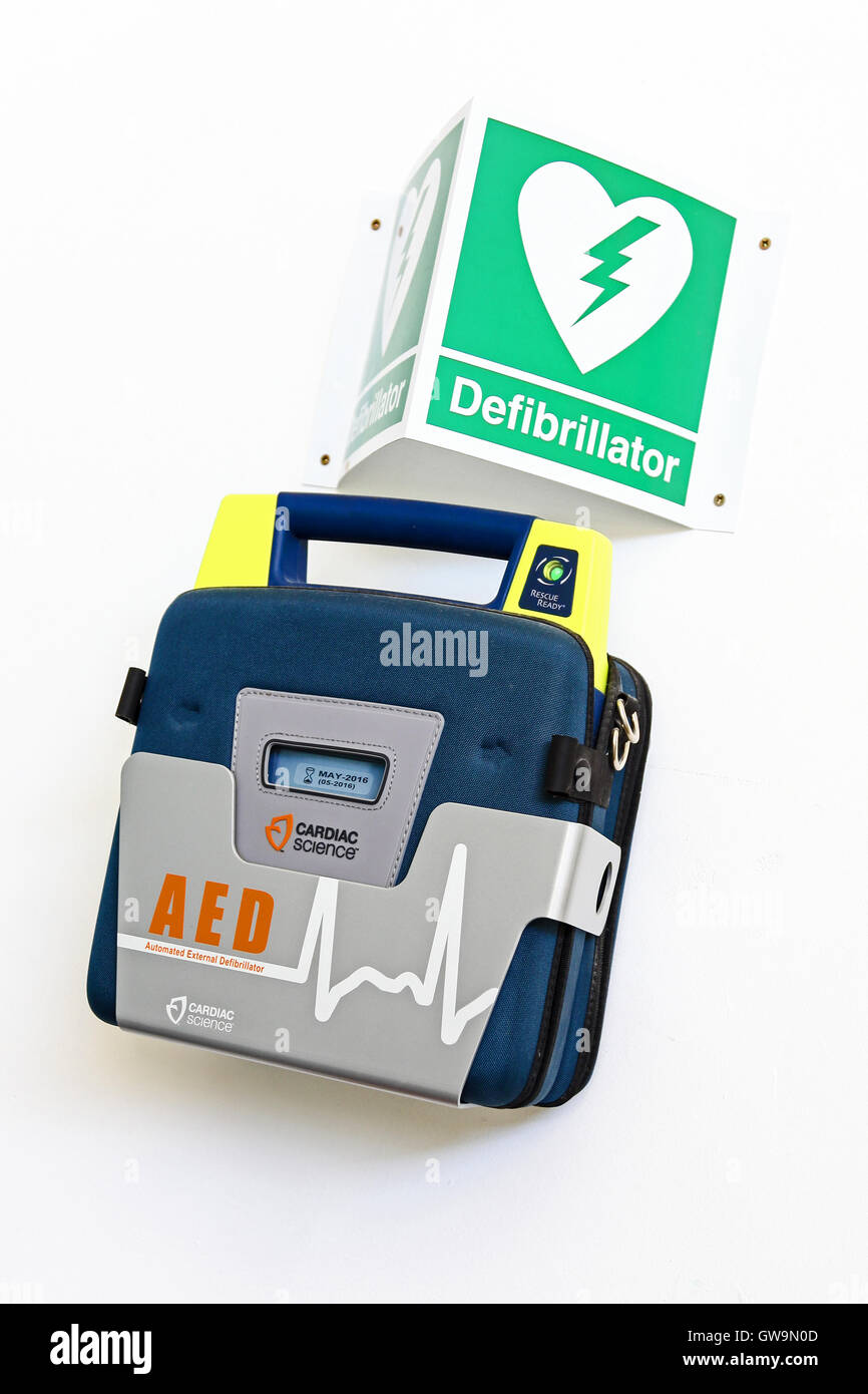 A defibrillator on the wall at the Slimbridge Wetland Centre