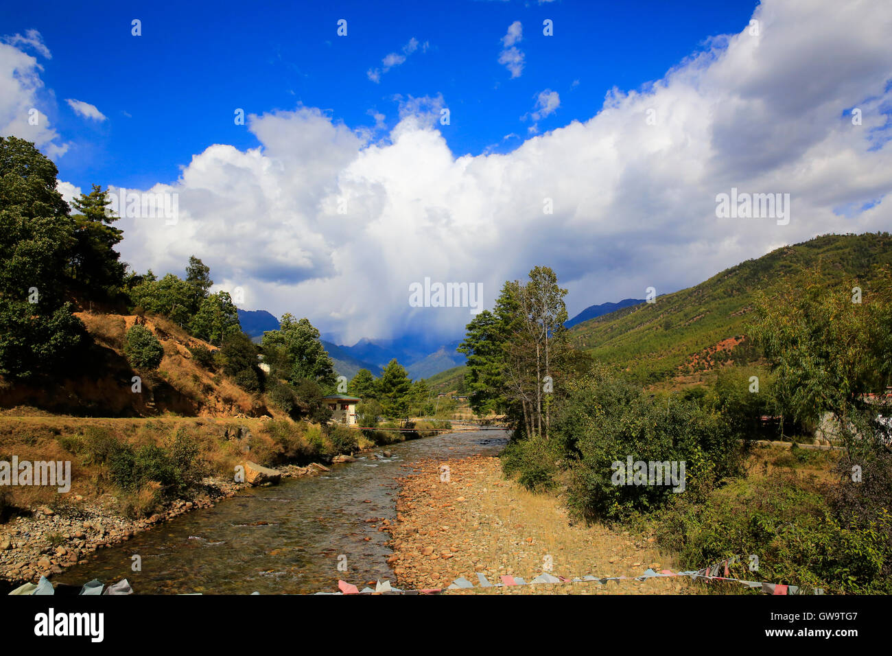Paro Chhu or Paro River in Bhutan. Stock Photo