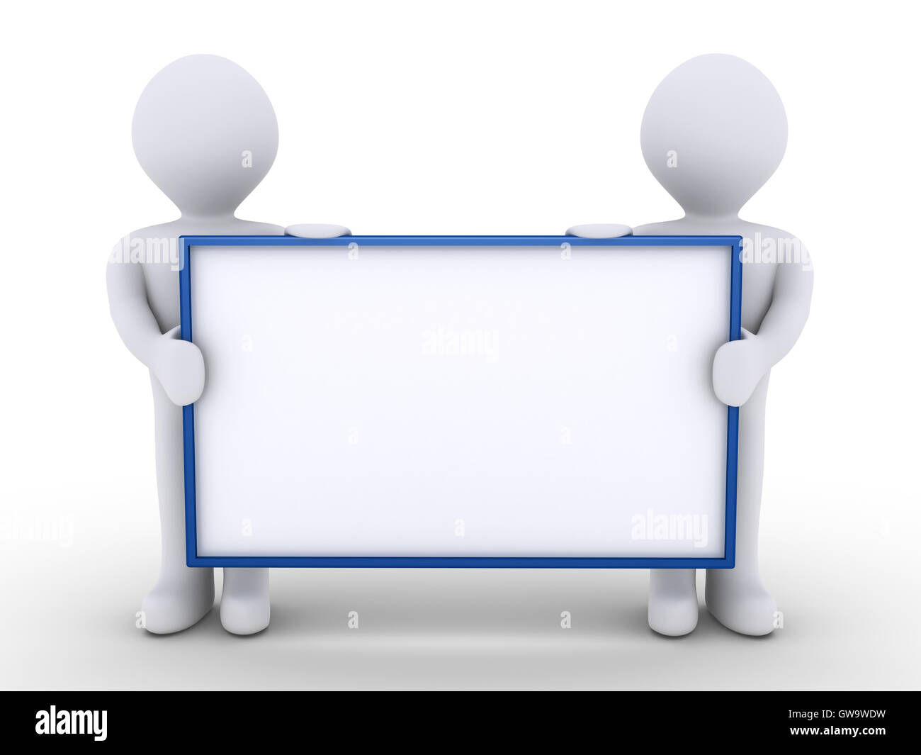 Two people as a team are holding a blank sign Stock Photo - Alamy