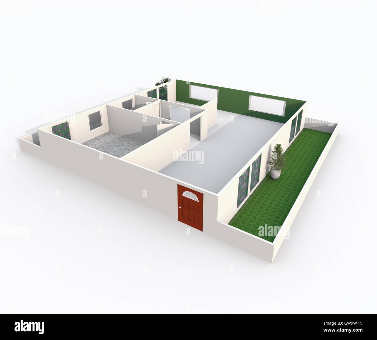 3d interior rendering perspective view of empty model home apartment ...