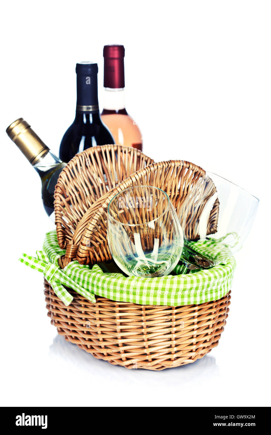 picnic basket with wine Stock Photo Alamy